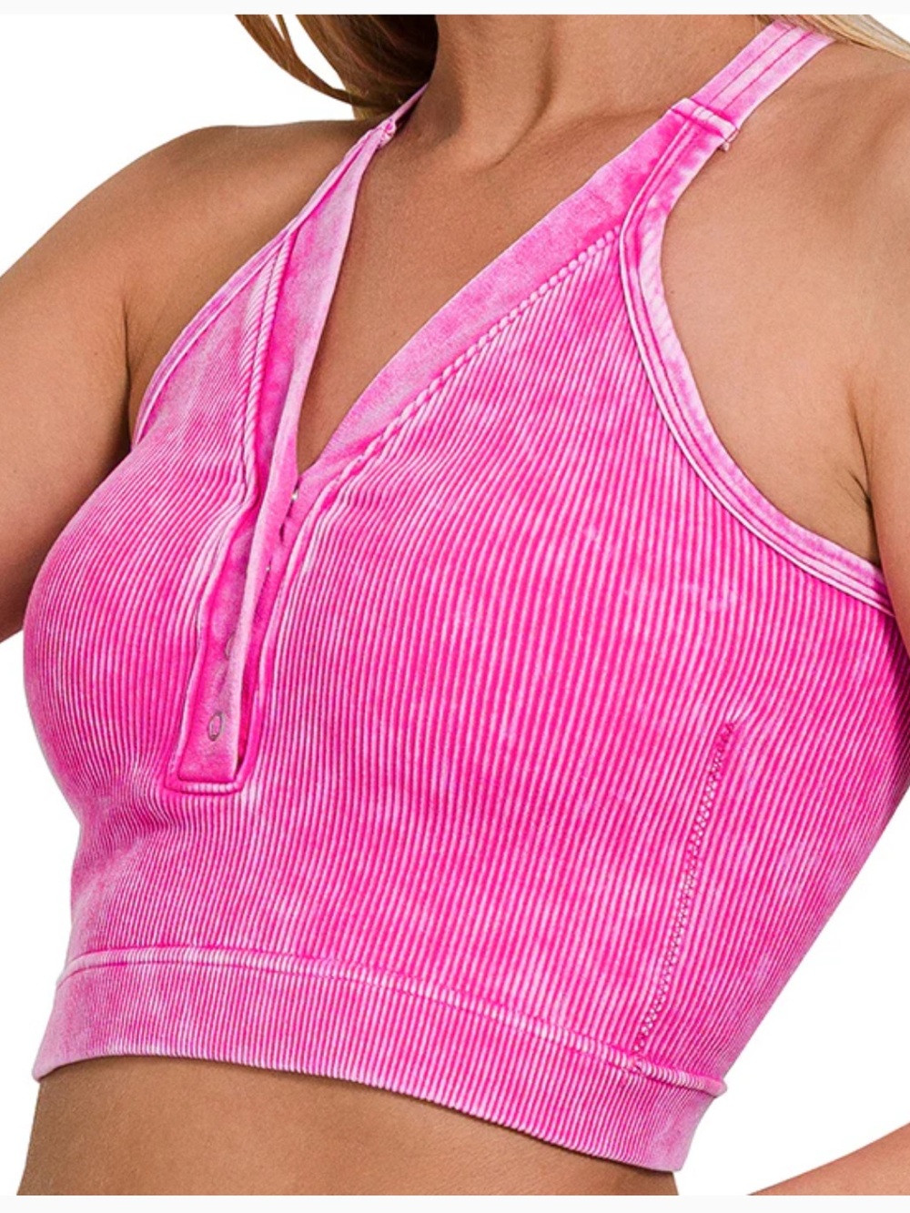 Zenana Pink Ribbed Crop Tank Top Size L/XL